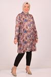 38020 Large Size Patterned Low Sleeve Jesica Shirt - Marbled Powder