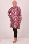 38020 Large Size Patterned Low Sleeve Jesica Shirt - Marbled Rose