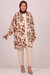 47204 Plus Size Blouse Jacket Set-Beige Brown Patterned