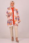 47204 Plus Size Blouse Jacket Set-White Orange Leaf