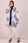 47204 Plus Size Blouse Jacket Set-White Blue Leaf