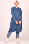 38015 Plus Size Button Detailed Combed Cotton Tunic - Oil