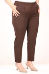 49004 Large Size Elastic Waist Pleated Aspen Trousers - Brown