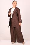 47033 Large Size Melted Blazer Jacket Suit with Trousers-Brown