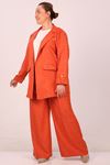 47033 Large Size Melted Blazer Jacket Suit with Trousers-Tile