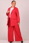 47033 Büyük Beden Kırçıllı Blazer Ceket Pantolonlu Takım-Kırmızı