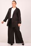 47022 Large Size Plain Blazer Jacket Suit with Trousers-Black