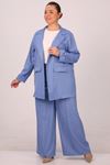 47022 Large Size Plain Blazer Jacket Suit with Trousers-İndigo