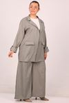 47022 Large Size Plain Blazer Jacket Suit with Trousers-Nefti