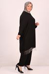47031 Large Size Tassel Detailed Woven Ruffle Trousers Suit - Black