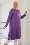 48039 Plus Size Basic Printed Combed Cotton Tunic - Lilac