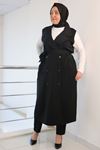 47202 Large Size Stone Detailed Sandy Vest-Dress Set-Navy Blue