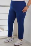 39001 Plus Size High Waist Elastic Combed Cotton Trousers -Navy Blue