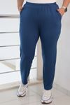 39001 Plus Size High Waist Elastic Combed Cotton Trousers -Navy Blue
