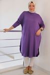 38110 Large Size Low Sleeve Combed Cotton Tunic-Plum