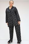 F-47811 Büyük Beden Önden Düğmeli Micro Süet Pijama Takım - Siyah