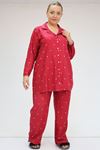 F-47811 Büyük Beden Önden Düğmeli Micro Süet Pijama Takım - Bordo