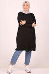 38501 Plus Size Basic Combed Cotton Tunic - İndigo
