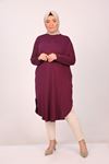 38110 Large Size Low Sleeve Combed Cotton Tunic-Plum