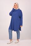 38011 Plus Size Basic Combed Cotton Tunic - İndigo