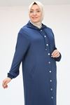 43004 Plus Size Combed Cotton Jacket with Snap Fasteners-Navy Blue