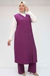 F-57009 Büyük Beden Yelek-Pantolon Bürümcük Takım - Mürdüm