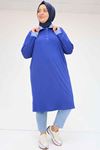 F-58036 Büyük Beden Yaka Ve Kol Kombinli Penye Tunik - İndigo