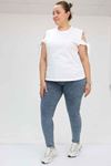 9184-9 Plus Size Elastic Waist Tight Leg Long Jeans - Snow Wash Navy Blue