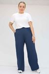 39012 Plus Size Wrinkled Wide Leg Trousers-Khaki