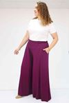 49003 Large Size Combed Cotton Skirt Trousers with Elastic Waist - Plum