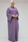 56009 Büyük Beden Kol Garnili Etamin Abaya Ferace - Lila