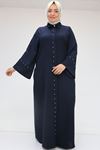 56009 Büyük Beden Kol Garnili Etamin Abaya Ferace - Lacivert