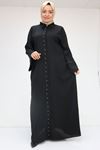56009 Büyük Beden Kol Garnili Etamin Abaya Ferace - Siyah