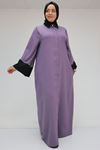 56008 B.B.Kol Garnili Etamin Abaya Ferace - Lila-Siyah