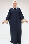 56008 B.B.Kol Garnili Etamin Abaya Ferace - Lacivert-Vizon