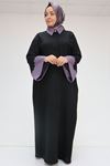 56008 B.B.Kol Garnili Etamin Abaya Ferace - Siyah-Lila