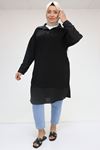 F-58033 Büyük Beden Penyesi Yelek Görünümlü Tunik - Siyah