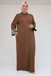 56005 Büyük Beden Kol Garnili Etamin Abaya Ferace - Kahve
