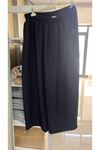 T-49015 Büyük Beden Bol Paça Keten Pantalon - Siyah