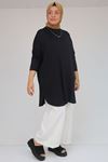 38011 Plus Size Basic Combed Cotton Tunic - İndigo
