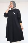 58117 Büyük Beden Taş Detaylı Mevlana Mir Tunik - Siyah