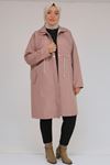 D-43054 Büyük Beden Belden Bağlamalı Çizgili Bondit Trençkot - Pudra
