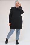 F-58142 Büyük Beden Kolları Manşetli Modal Tunik - Siyah