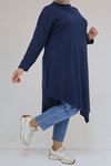 58144 Büyük Beden Hakim Yakalı Mir Tunik - İndigo