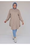 58169 Büyük Beden Hakim Yaka Çıtçıtlı Modal Tunik - Bej