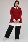 58159 Büyük Beden Kot Garnili Mir Tunik - Bordo