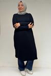 38110 Large Size Low Sleeve Combed Cotton Tunic-Navy Blue