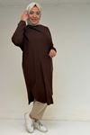 38110 Large Size Low Sleeve Combed Cotton Tunic-Brown