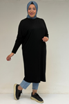 28092 Large Size Low Sleeve Combed Cotton Tunic-Black