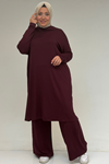 28092 Large Size Low Sleeve Combed Cotton Tunic-Plum